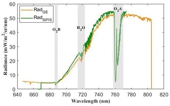 图2 sifis和qepro同步观测植被场景的辐亮度光谱对比结果